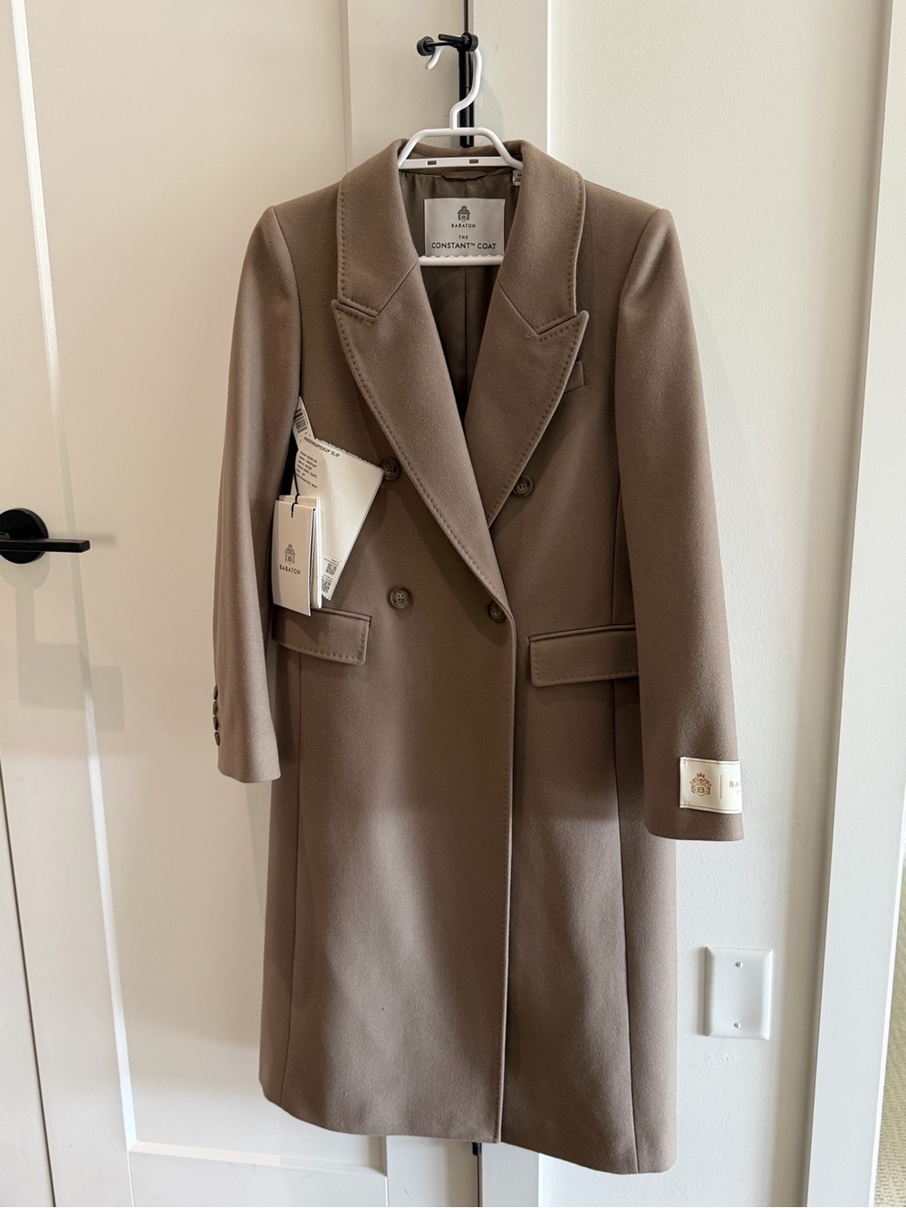 Babaton Double-Breasted Taupe Wool Pea Coat
